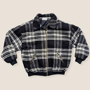 Vintage 80s Ashley Scott Wool Plaid bomber Puffy oversized Jacket - Size Large